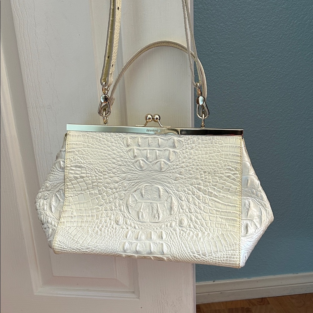 Brahmin Pearl White Croc-Embossed Shoulder Bag